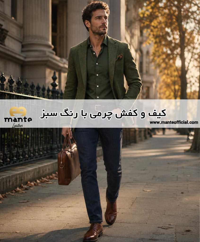کیف و کفش چرمی با رنگ سبز